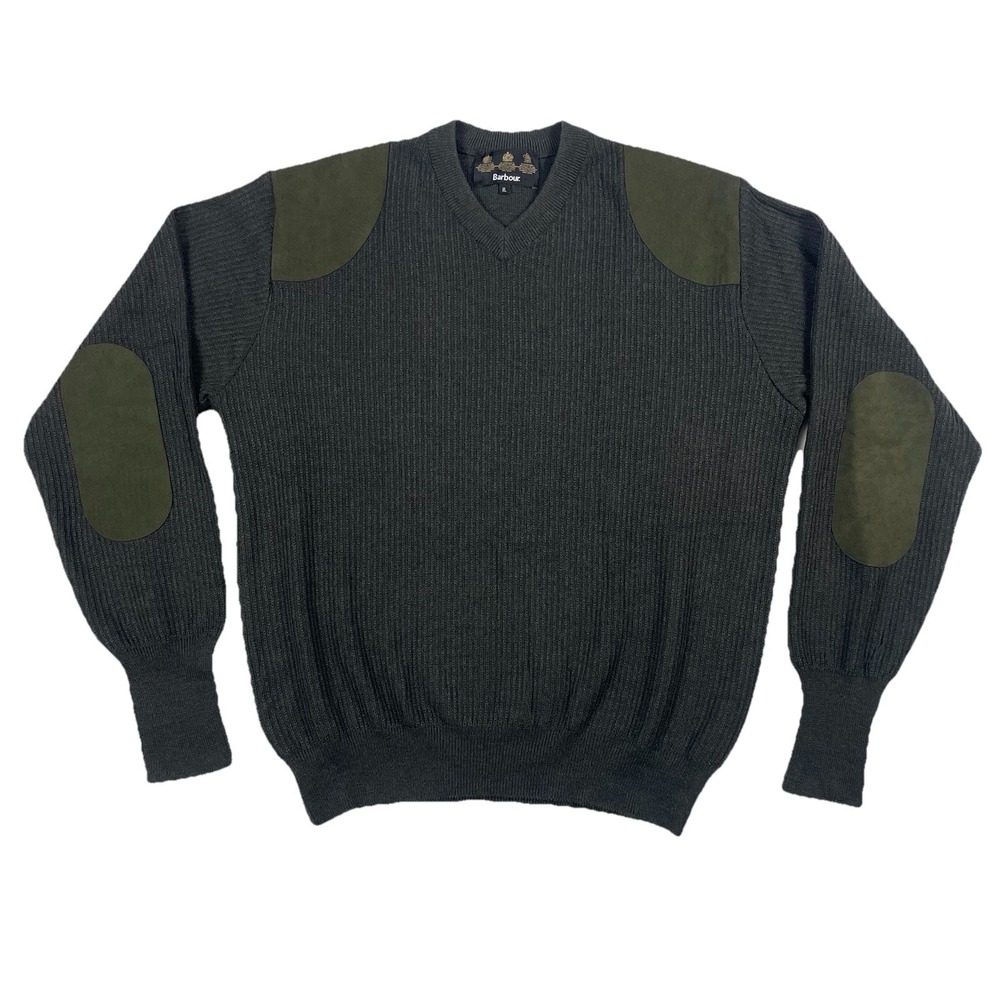 Barbour Sporting V-Neck Commando Sweater Men XL Loden Merino Wool D1302 Vtg MINT